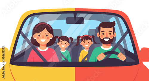 Happy Family Traveling Together in a Car