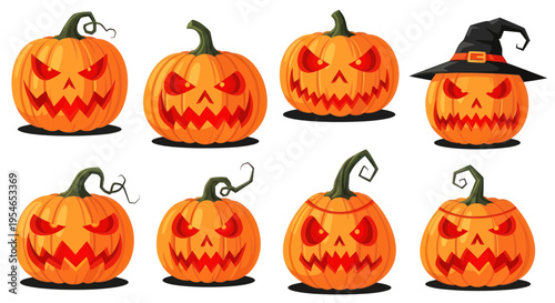 Scary Halloween Jack O Lantern Pumpkins with Witch Hat Collection