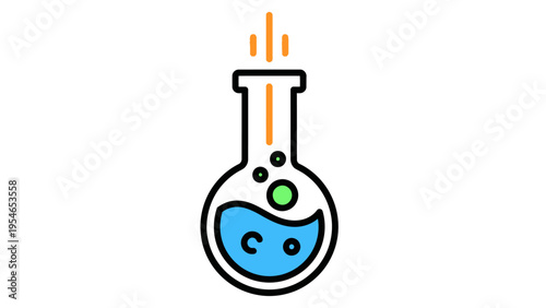 Laboratory Flask with Blue Liquid and Bubbles.