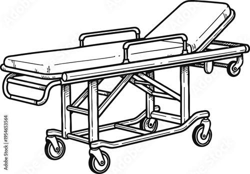 Hospital emergency stretcher healthcare line art illustration vector