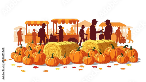 Pumpkins and Hay Bales at Harvest Market.