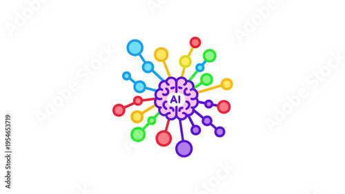 Colorful Network Illustration with Central Hub.