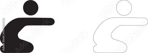 Man sits on his knees with his arms stretched out in front of him. Aerobics vector icon.