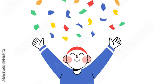 Joyful Person Celebrating with Confetti, Arms Raised in Happiness