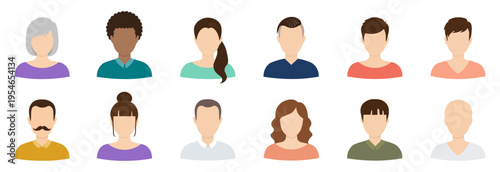 Set of diverse people avatars without faces. Flat vector illustration of various races, ages, and genders representing community and unity.