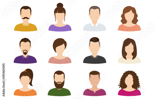Set of diverse people avatars without faces. Flat vector illustration of various races, ages, and genders representing community and unity.