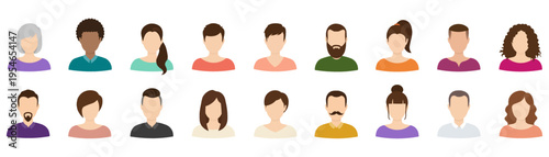 Set of diverse people avatars without faces. Flat vector illustration of various races, ages, and genders representing community and unity.