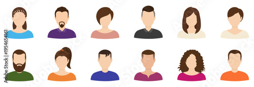 Set of diverse people avatars without faces. Flat vector illustration of various races, ages, and genders representing community and unity.
