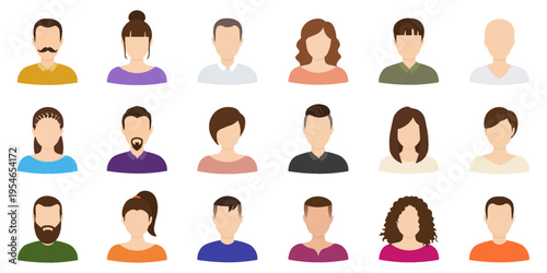Set of diverse people avatars without faces. Flat vector illustration of various races, ages, and genders representing community and unity.