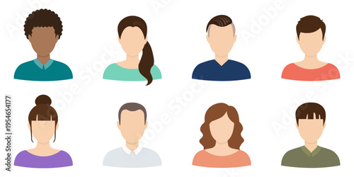 Set of diverse people avatars without faces. Flat vector illustration of various races, ages, and genders representing community and unity.
