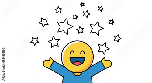 Happy Person Cheering with Stars - Celebration and Success Concept