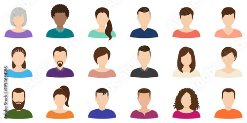 Set of diverse people avatars without faces. Flat vector illustration of various races, ages, and genders representing community and unity.