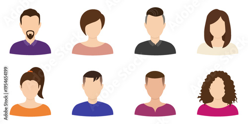 Set of diverse people avatars without faces. Flat vector illustration of various races, ages, and genders representing community and unity.