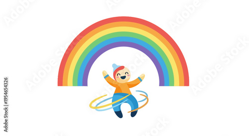 Child Hula Hooping Under a Bright Rainbow