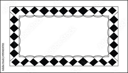 Black and white harlequin pattern border design with empty space for text or image