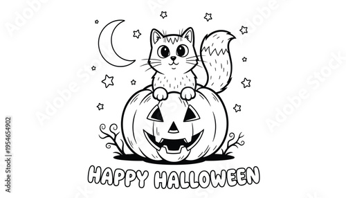 Halloween squirrel on a jack o lantern with moon and stars