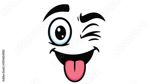 A cartoon face with a winking eye and tongue out expression of playfulness and mischief in a digital illustration