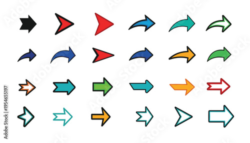 A collection of 20 different arrow icons in various colors and styles for navigation and direction