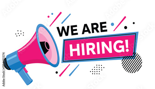 Vibrant hiring announcement with megaphone illustration
