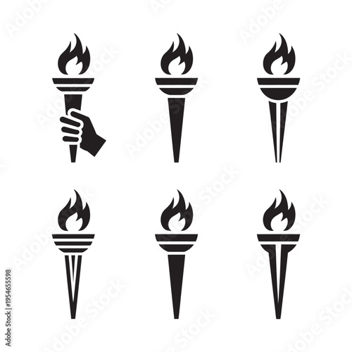 A powerful collection of six black torch icons, including one held by a strong hand.