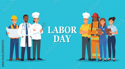 Labor Day Illustration with Diverse Group of Professionals