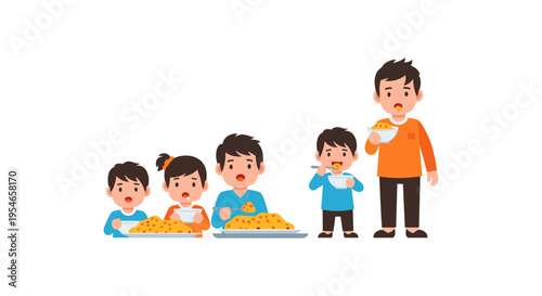 cartoon family eating pizza together happily
