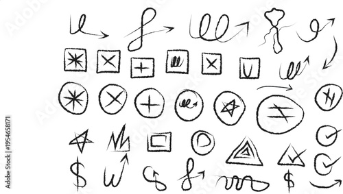 Hand drawn alphabet letters doodle vector seamless pattern illustration with icons and symbols