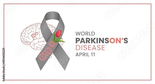 World parkinson's disease awareness ribbon with brain illustration
