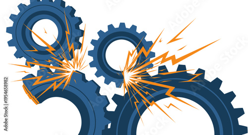 Interlocking Gears with Sparks, Symbolizing Friction, Conflict, or Breakthrough