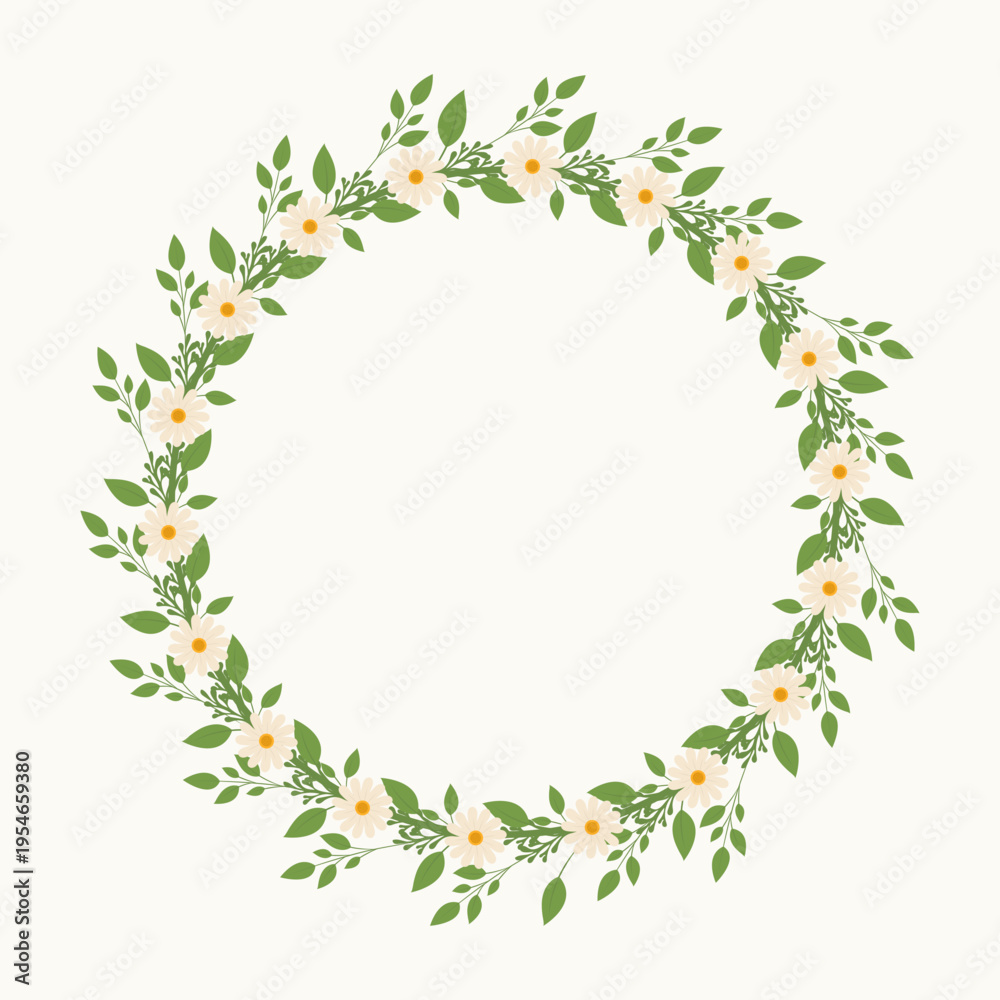 Fototapeta premium Mixed Wildflower and Daisy Spring Wreath for Rustic Wedding and Natural Product Marketing