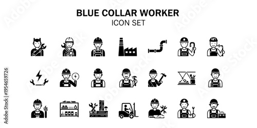 Professional Functional Blue Collar Worker Icon Set Illustrative Minimalist Design for Industry and Labor Occupations