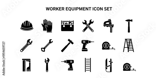 Professional Vector Iconography Set of Worker Equipment Construction Tools and Safety Gear Silhouettes for Industrial and DIY Projects