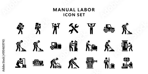A professional and minimalist icon set illustrating various types of manual labor for informational and industrial design projects