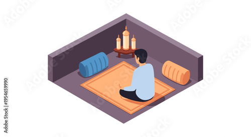 man meditating in a serene room with candles