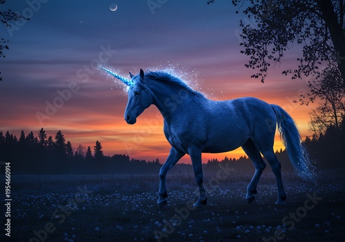 Celestial Unicorn: Dusk's Magical Glow