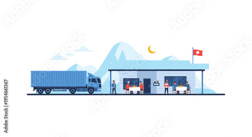 Ramadan Iftar Life at Gas Station with Truck, Turkey