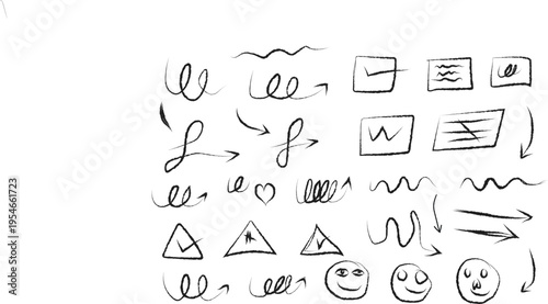 Hand drawn sketch alphabet font with letters and symbols in black for creative typography design collection