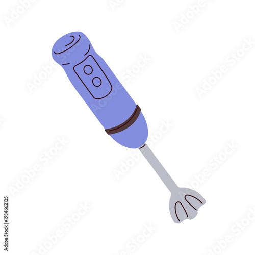 Hand blender. Immersion tool, electric kitchen appliance. Cooking equipment. Handheld device with metal attachment, cook utensil, kitchenware. Flat vector illustration isolated on white background
