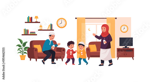 happy family playing together in living room