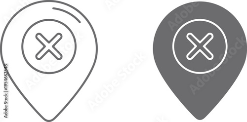 Location pin with cross mark icon, filled flat sign, solid pictogram isolated on white