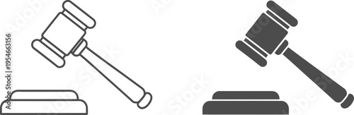 Wooden judge gavel and sound block icons representing legal system justice and court order