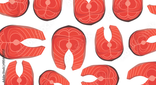 Seamless Salmon Steak Pattern - Fresh Fish Slices Background