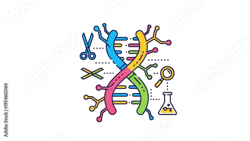 Colorful DNA Double Helix Structure Illustration.