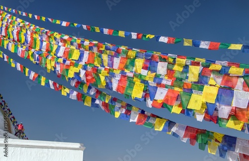 prayer flags Boudhanath stupa Kathmandu buddhism Nepal