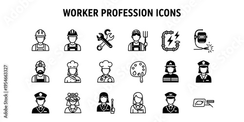 A Professional Collection of Minimalist Line Art Worker Profession Icons for Diverse Occupations and Job Roles
