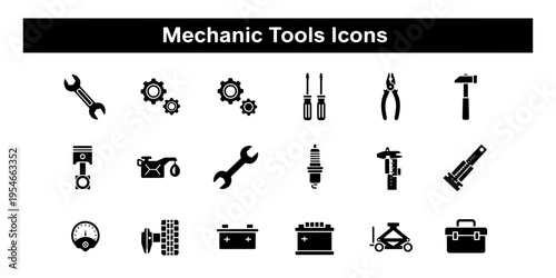 A Minimalist Technical Set of Icons for Mechanic Tools and Automotive Parts