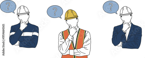 Diverse construction professionals in safety gear contemplating complex industry challenges and seeking innovative engineering solutions.