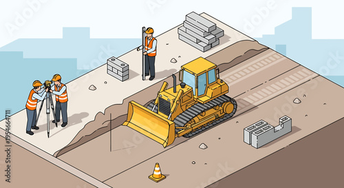 Yellow Construction Bulldozer Heavy Equipment Machine.