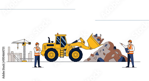 Construction workers with heavy loader machine.