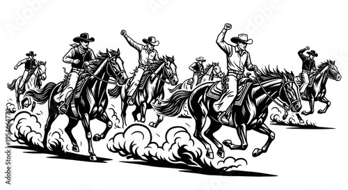 Cowboy Herd Stampede - Vintage Western Illustration
